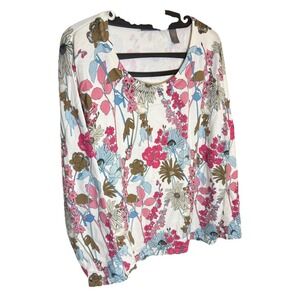 Kate‎ Hill Top Womens 2X Pullover Beaded Floral Long Sleeve Casual Blouse